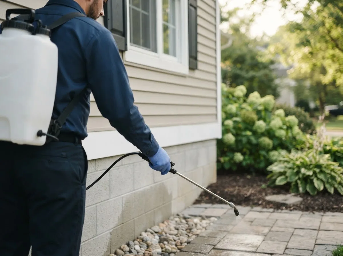 Pest control technician inspecting a home in Protem, MO
